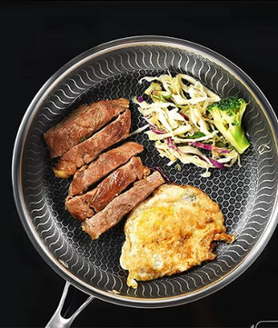 Roestvrijstalen Koekenpan met Honingraat Anti-aanbaklaag en Deksel