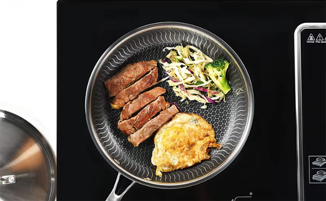 Roestvrijstalen Koekenpan met Honingraat Anti-aanbaklaag en Deksel