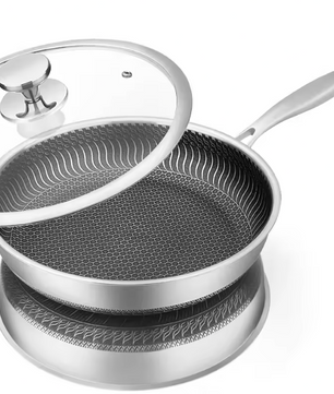 Roestvrijstalen Koekenpan met Honingraat Anti-aanbaklaag en Deksel