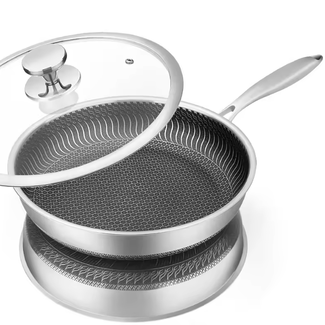 Roestvrijstalen Koekenpan met Honingraat Anti-aanbaklaag en Deksel