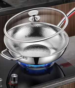 Titanium Wokpan met Ronde Bodem – Ongecoate Roerbakpan voor Keuken