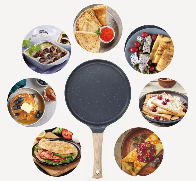 Crêpepan 24 cm met Anti-aanbaklaag en Spreidspatel – Platte Koekenpan