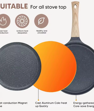 Crêpepan 24 cm met Anti-aanbaklaag en Spreidspatel – Platte Koekenpan