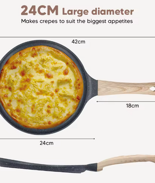 Crêpepan 24 cm met Anti-aanbaklaag en Spreidspatel – Platte Koekenpan