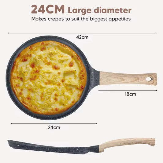 Crêpepan 24 cm met Anti-aanbaklaag en Spreidspatel – Platte Koekenpan
