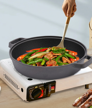 Gietijzeren Koekenpan 25 cm met Dubbele Handgrepen – Geschikt voor Inductie en Open Vuur