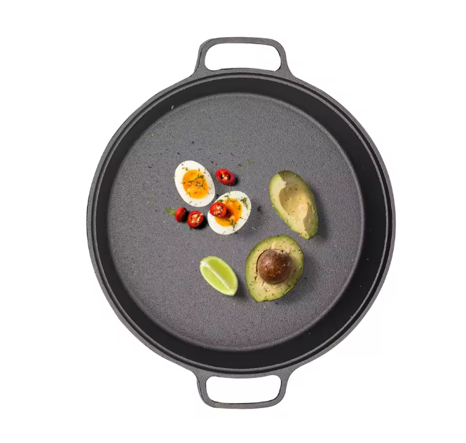 Gietijzeren Koekenpan 25 cm met Dubbele Handgrepen – Geschikt voor Inductie en Open Vuur