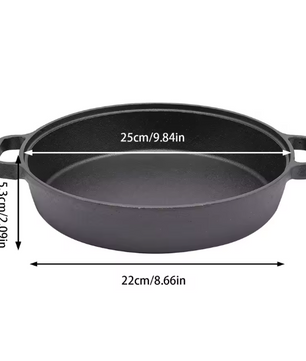 Gietijzeren Koekenpan 25 cm met Dubbele Handgrepen – Geschikt voor Inductie en Open Vuur