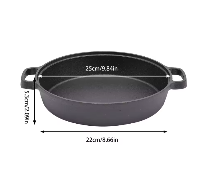 Gietijzeren Koekenpan 25 cm met Dubbele Handgrepen – Geschikt voor Inductie en Open Vuur