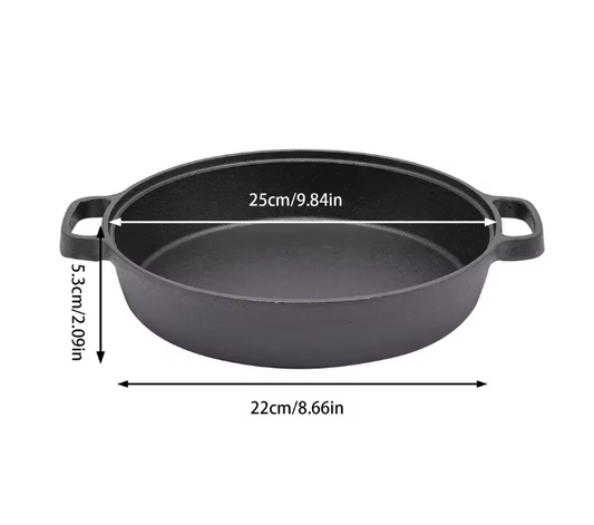 Gietijzeren Koekenpan 25 cm met Dubbele Handgrepen – Geschikt voor Inductie en Open Vuur