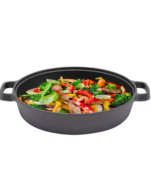 Gietijzeren Koekenpan 25 cm met Dubbele Handgrepen – Geschikt voor Inductie en Open Vuur