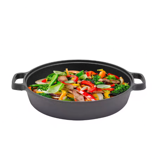 Gietijzeren Koekenpan 25 cm met Dubbele Handgrepen – Geschikt voor Inductie en Open Vuur