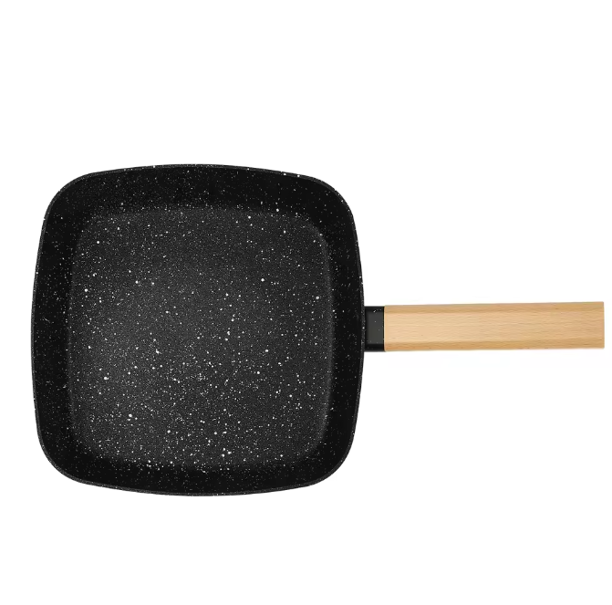 Vierkante Koekenpan 18 cm met Anti-aanbaklaag – Omeletpan met Houten Handvat