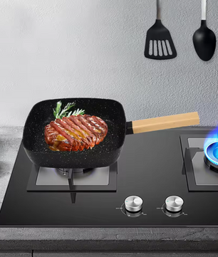 Vierkante Koekenpan 18 cm met Anti-aanbaklaag – Omeletpan met Houten Handvat