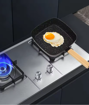 Vierkante Koekenpan 18 cm met Anti-aanbaklaag – Omeletpan met Houten Handvat