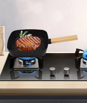 Vierkante Koekenpan 18 cm met Anti-aanbaklaag – Omeletpan met Houten Handvat