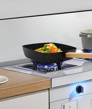 Vierkante Koekenpan 18 cm met Anti-aanbaklaag – Omeletpan met Houten Handvat