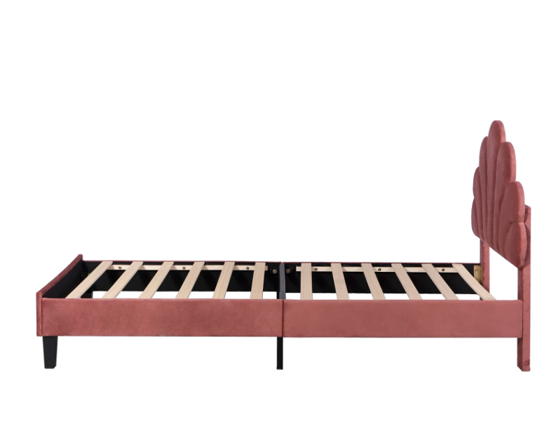 Kinderbed 90x200 cm – Gestoffeerd Eenpersoonsbed met Bloemenhoofdeinde en Lattenbodem