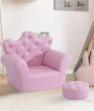 Kinderfauteuil Met Kruk – Hoge Rug Kroonvormig, Comfortabel en Decoratief