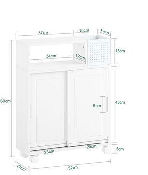 Smalle Nichekast Badkamer met Schuifdeuren en Wielen – 17×69×52 cm