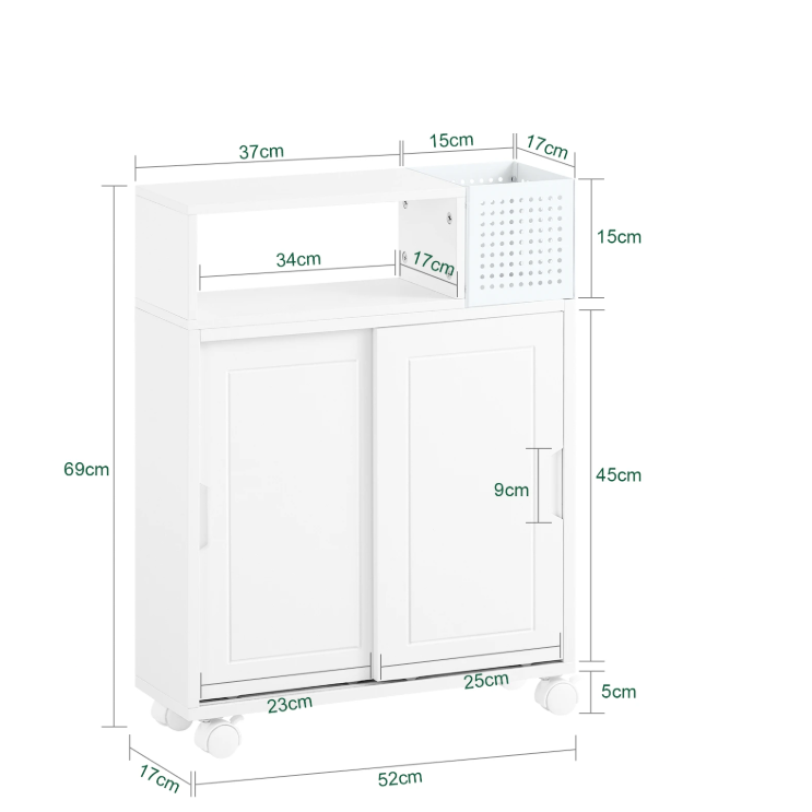 Smalle Nichekast Badkamer met Schuifdeuren en Wielen – 17×69×52 cm