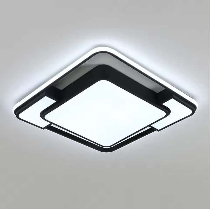 LED Plafondlamp Zwart Vierkant Gebogen – Moderne Opbouwlamp, Koel Wit Licht 6000K