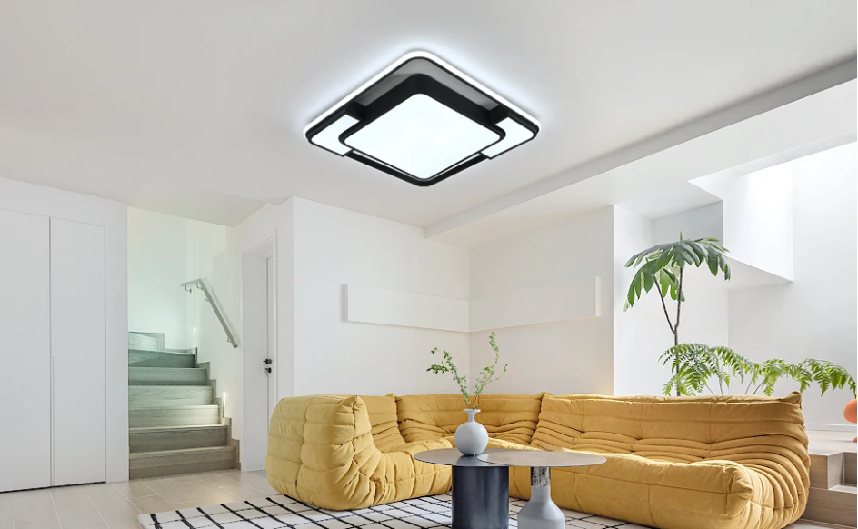 LED Plafondlamp Zwart Vierkant Gebogen – Moderne Opbouwlamp, Koel Wit Licht 6000K