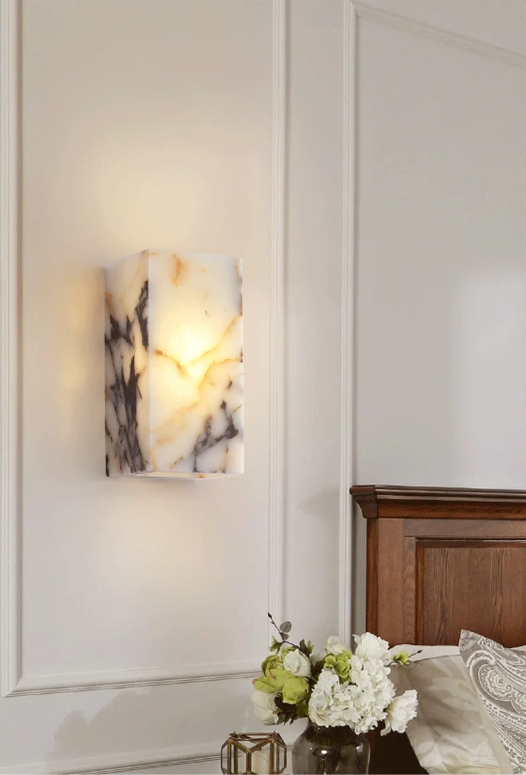 Luxe Zwarte Natuurstenen Wandlamp – Kubusvormige LED Blaker