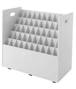 50-slot Roll File Organizer – Mobiele Bestandswagen met 6 Wielen, Zwart/Wit PVC