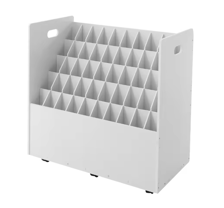 50-slot Roll File Organizer – Mobiele Bestandswagen met 6 Wielen, Zwart/Wit PVC