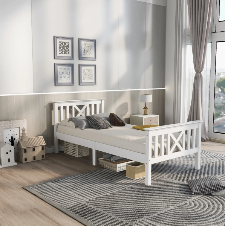 Kinderbed 90x200 cm – Massief Houten Eenpersoonsbed met Lattenbodem