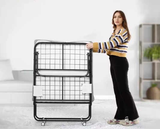Opklapbed met Stalen Frame en Geheugenfoam Matras – 31/38 inch, Makkelijk Verplaatsbaar en Comfortabel