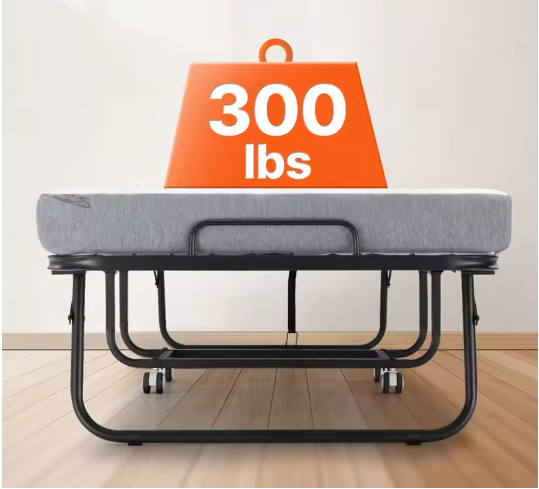 Opklapbed met Stalen Frame en Geheugenfoam Matras – 31/38 inch, Makkelijk Verplaatsbaar en Comfortabel