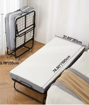 Opklapbed met Stalen Frame en Geheugenfoam Matras – 31/38 inch, Makkelijk Verplaatsbaar en Comfortabel