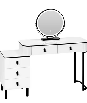 Moderne Kaptafel met LED Spiegel en Kruk – Flexibele Opstelling en Ruime Opbergruimte
