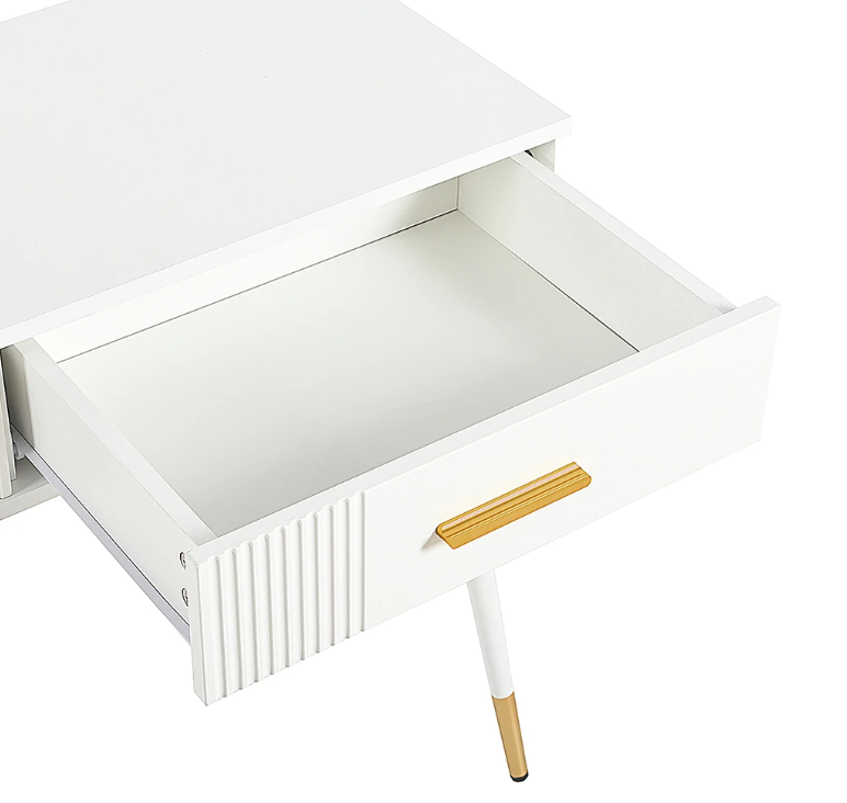 Kaptafel met 2 Lades – Modern Bureau met Metalen Poten, Wit