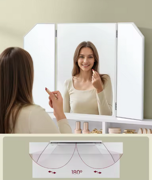 Kaptafel met Inklapbare Spiegel en 2 Laden – Make-up Bureau met 3 Open Vakken