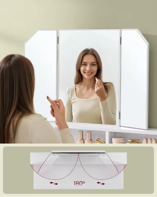 Kaptafel met Inklapbare Spiegel en 2 Laden – Make-up Bureau met 3 Open Vakken