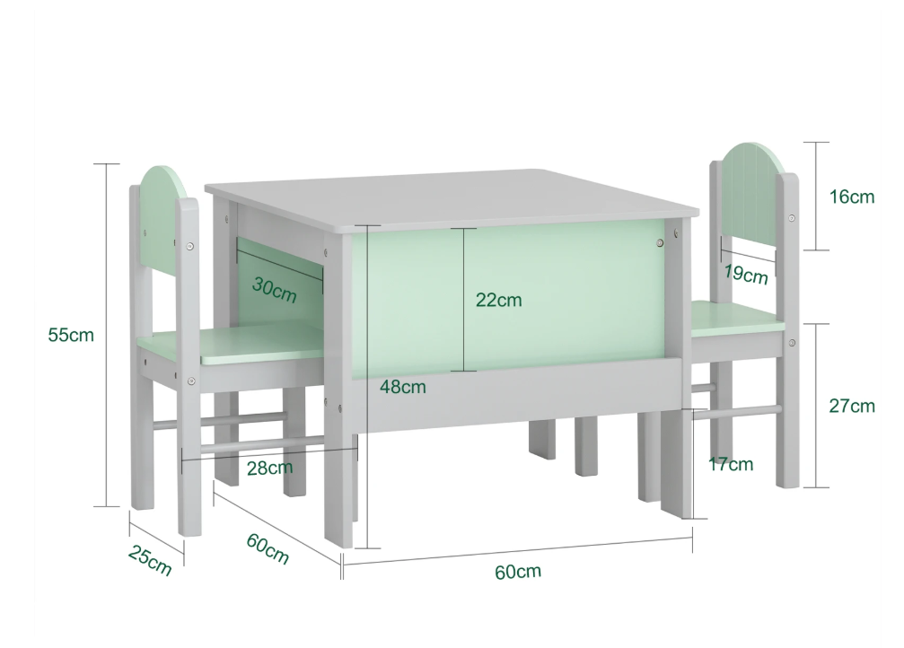Kindertafel met Stoelen en Opbergplank – Kinderzitgroep voor Spelen en Leren, Lichtgrijs
