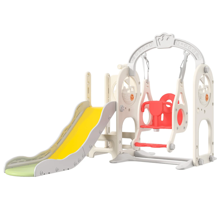 Houten 6-in-1 Buitenspeelset voor Kinderen – Schommel, Glijbaan en Basketbal