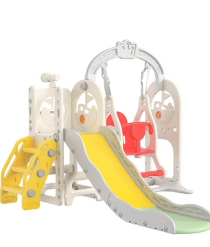 Houten 6-in-1 Buitenspeelset voor Kinderen – Schommel, Glijbaan en Basketbal