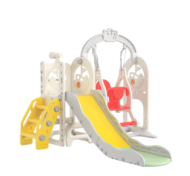 Houten 6-in-1 Buitenspeelset voor Kinderen – Schommel, Glijbaan en Basketbal