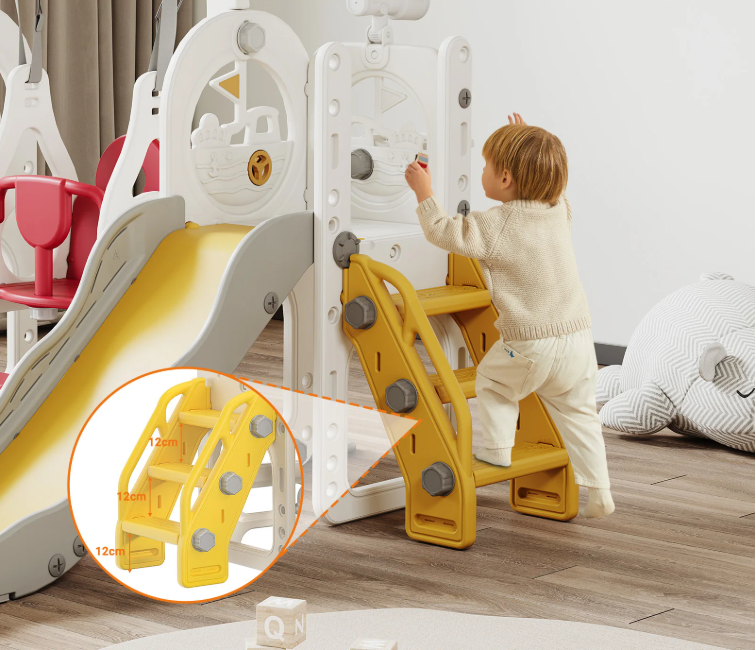 Houten 6-in-1 Buitenspeelset voor Kinderen – Schommel, Glijbaan en Basketbal