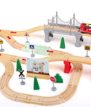 Houten Treinbaan Montessori Set 72 Delig – Educatief Speelgoed voor Kinderen