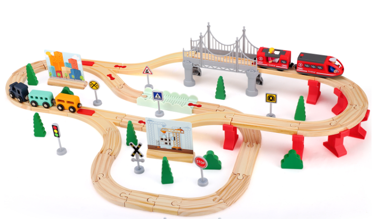 Houten Treinbaan Montessori Set 72 Delig – Educatief Speelgoed voor Kinderen