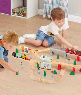 Houten Treinbaan Montessori Set 72 Delig – Educatief Speelgoed voor Kinderen
