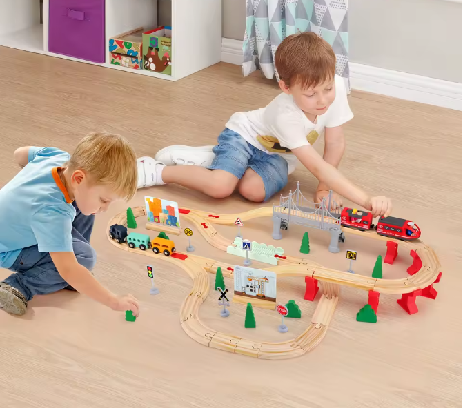 Houten Treinbaan Montessori Set 72 Delig – Educatief Speelgoed voor Kinderen