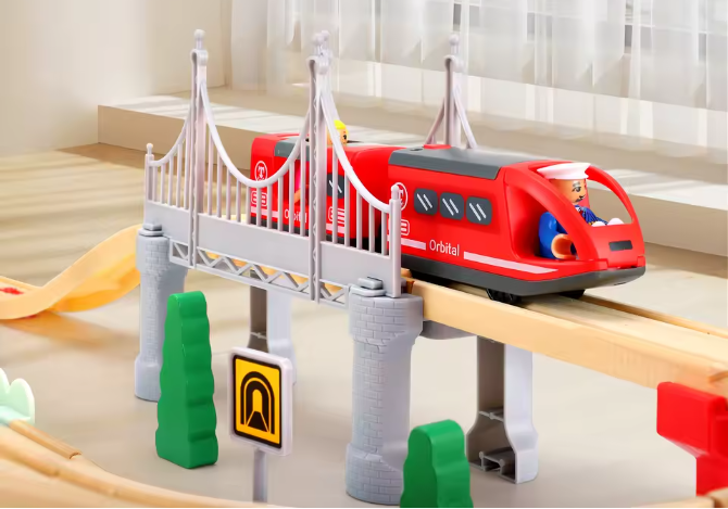 Houten Treinbaan Montessori Set 72 Delig – Educatief Speelgoed voor Kinderen
