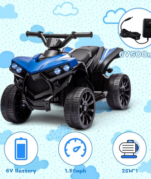 Elektrische Kinder Quad 6V – Accu Voertuig met LED, Muziek en Veilig Rijtempo