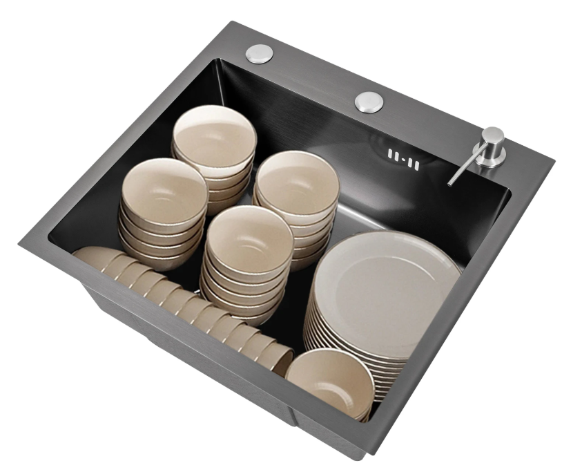 RVS Aanrechtenset 50 × 45 cm met Afdruiprek en Zeepdispenser